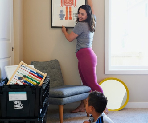 Mother and child in play room